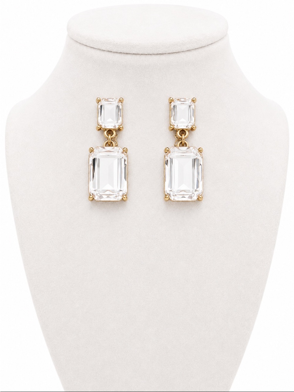 Clear Crystal Emerald-Cut Gold-Tone Double Drop Statement Earrings
